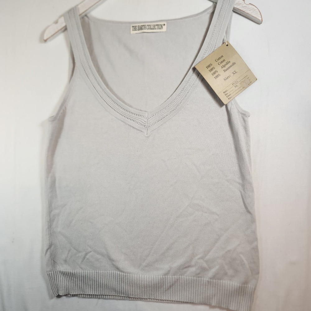 The Earth Collection Gray 100% Cotton V-Neck Knit Tank Top Sweater Vest